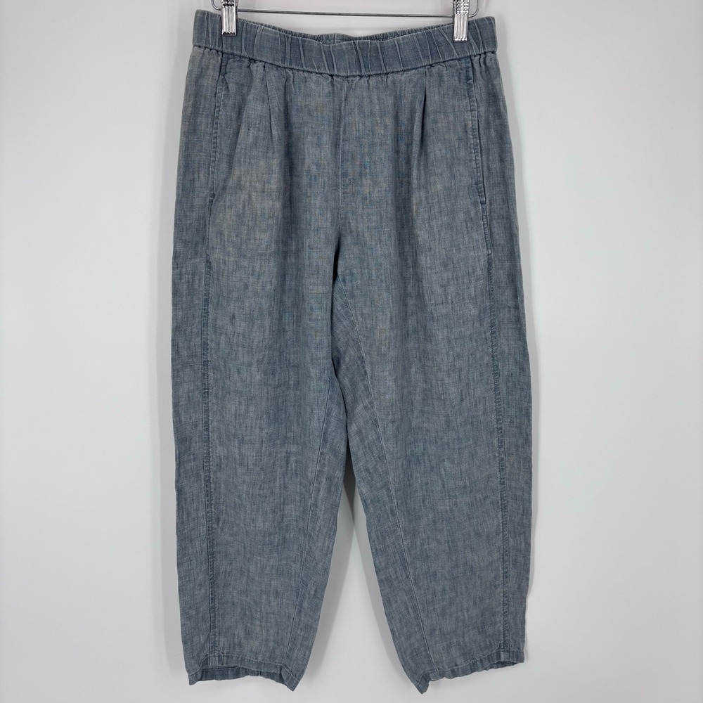 Eileen Fisher Organic Linen Tapered Ankle Pants Womens PS Blue Cropped Trousers